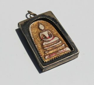 Old Buddha Pendant Amulet With Silver Encasement