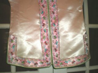 Vintage Chinese Pink Silk Jacket/Robe w/Embroidered Floral Trim Sz Med 6