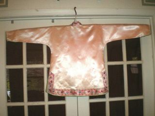 Vintage Chinese Pink Silk Jacket/Robe w/Embroidered Floral Trim Sz Med 8