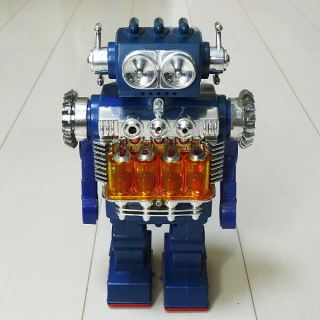 Japan Tin Toy Horikawa Limited Smoking Engine Robot Blue Color Box Matic 3