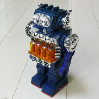 Japan Tin Toy Horikawa Limited Smoking Engine Robot Blue Color Box Matic 6