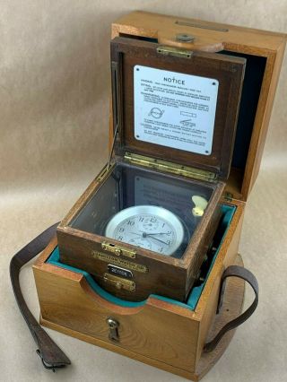 Hamilton Model 21 Ships Chronometer Clock W/ Inner And Outer Boxes -