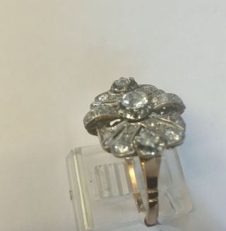 30’s ANTIQUE ART DECO 18 K GOLD 1.  10 Ct.  DIAMOND FLOWER COCKTAIL RING 2