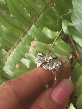 30’s ANTIQUE ART DECO 18 K GOLD 1.  10 Ct.  DIAMOND FLOWER COCKTAIL RING 6