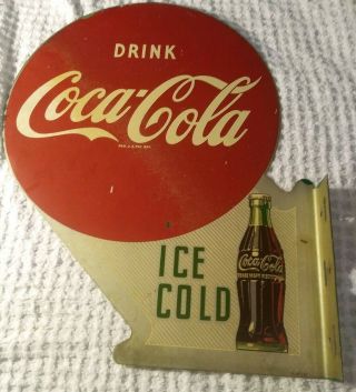 Vintage Coca Cola Flange Sign Ice Cold Drink Bottle Cap Fishtail Button
