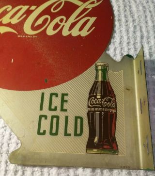 Vintage Coca Cola Flange Sign Ice Cold Drink Bottle Cap Fishtail Button 3