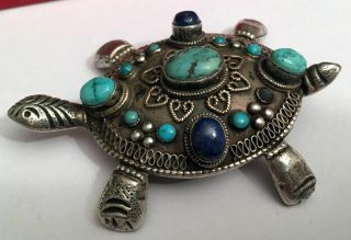 Faberge Antique Imperial Turtle Pill Box With Stones,  84 Silver