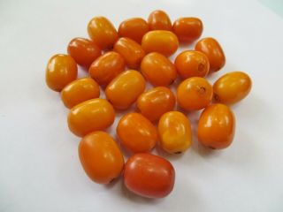 Estate Vintage Egg Yolk Butterscotch Amber Olive Shaped Loose Beads 46.  6 grams 10