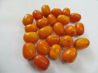 Estate Vintage Egg Yolk Butterscotch Amber Olive Shaped Loose Beads 46.  6 grams 11