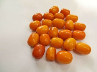 Estate Vintage Egg Yolk Butterscotch Amber Olive Shaped Loose Beads 46.  6 Grams
