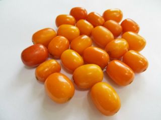 Estate Vintage Egg Yolk Butterscotch Amber Olive Shaped Loose Beads 46.  6 grams 5