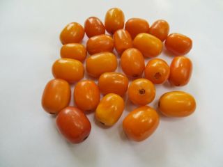 Estate Vintage Egg Yolk Butterscotch Amber Olive Shaped Loose Beads 46.  6 grams 9