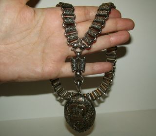 Exquisite,  Antique Victorian Sterling Silver Book Chain Necklace & Buckle Locket
