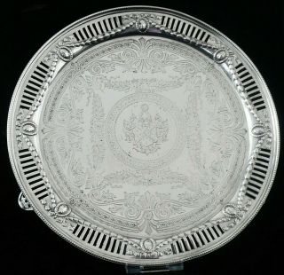 Antique Silver Salver With Armorial Crest,  London 1872,  Martin,  Hall & Co