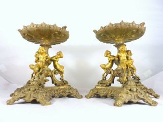 1850 Pair French Urns Vases Rare Fauna Theme Bronze & Ormolu Spelter Cassolettes