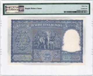India 100 Rupees 1949 - 57 P - 42b Red S/N PMG Choice UNC 64.  Rare 2