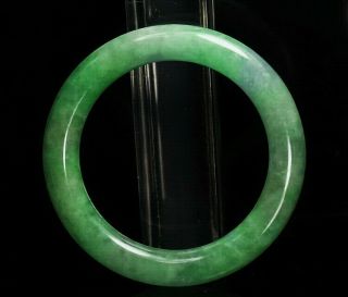 Estate Chinese Natural Apple Green Jade Stone Bangle Hand Carved Round Bracelet