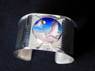 Wearable Art By Colette Denton Cloisonné/sterling Silver Cuff: Cranes