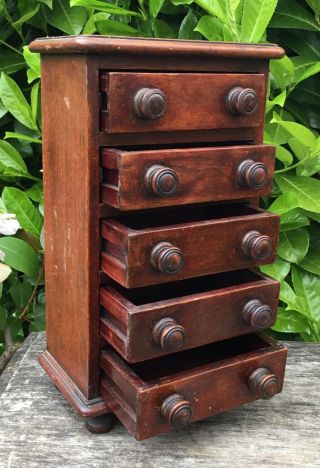 Old Vintage Miniature 5 Drawer Chest Of Drawers Jewellery Keepsake Collectors