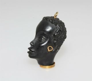 Vintage 10k Italy Beautifully Carved Blackamoor Ebony Charm Pendant