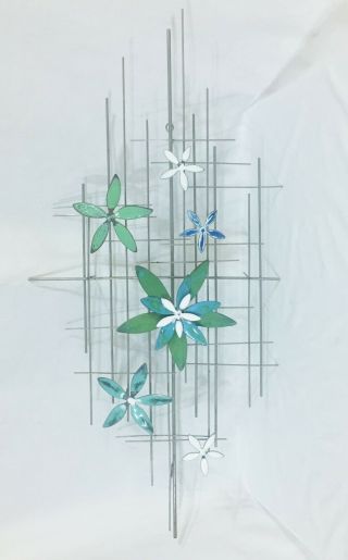 Vintage 36 X 18 " X 4 " Metal Wall Art Decor 3d Mid Century Modern Enamel Flowers