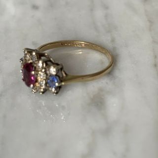 Vintage Diamond & Pink & Blue Gemstone Cluster Ring 9ct Gold Pretty Dress Ring 2