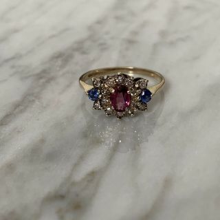 Vintage Diamond & Pink & Blue Gemstone Cluster Ring 9ct Gold Pretty Dress Ring 3