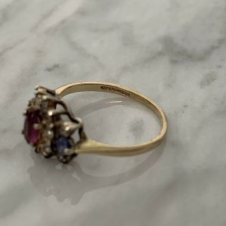 Vintage Diamond & Pink & Blue Gemstone Cluster Ring 9ct Gold Pretty Dress Ring 6