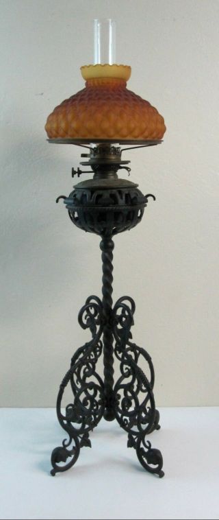 Antique Bradley & Hubbard Cast/wrought Iron Floor Oil Lamp Not Electrified