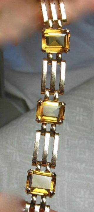 Retro Citrine Bracelet Earrings Harry S.  Bick Hsb 14k Gold Mid - Century Parure