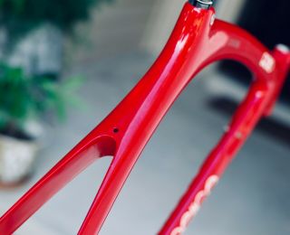 Rare 1989 Carbon Cinelli “Cinetica” bicycle road frame,  Campagnolo.  Ferrari red. 10