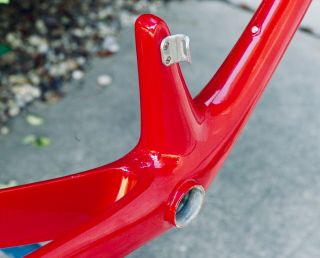 Rare 1989 Carbon Cinelli “Cinetica” bicycle road frame,  Campagnolo.  Ferrari red. 11