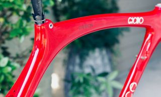 Rare 1989 Carbon Cinelli “Cinetica” bicycle road frame,  Campagnolo.  Ferrari red. 5