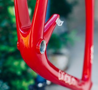 Rare 1989 Carbon Cinelli “Cinetica” bicycle road frame,  Campagnolo.  Ferrari red. 9