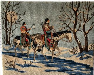 Vintage American Indian Completed Needlepoint 16 " X 20 "