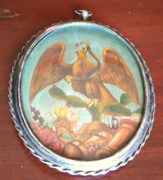 Mexico,  Antique Silver Reliquary With The " Mexican Military Eagle "