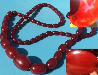 Antique Cherry Amber Color Bakelite Faturan Graduated Necklace Mala Worry Beads