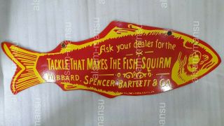 Fish Squirm 2 Sided 46 X 16 1/2 Inches Vintage Enamel Sign