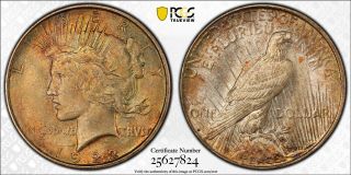 Toned 1922 - D Peace Dollar Pcgs Ms66 Rare Toning Colors