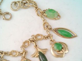 RARE VINTAGE SOLID 14K GOLD GREEN JADE CHARM BRACELET 10 JADE CHARMS LOOK 3