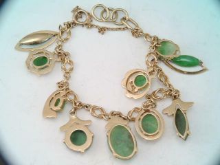 RARE VINTAGE SOLID 14K GOLD GREEN JADE CHARM BRACELET 10 JADE CHARMS LOOK 4