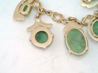 RARE VINTAGE SOLID 14K GOLD GREEN JADE CHARM BRACELET 10 JADE CHARMS LOOK 6