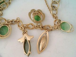 RARE VINTAGE SOLID 14K GOLD GREEN JADE CHARM BRACELET 10 JADE CHARMS LOOK 7