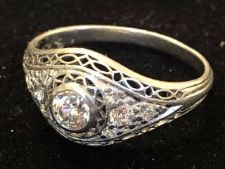 Antique 18k White Gold Diamond Ring Edwardian Art Deco Engagement Wedding