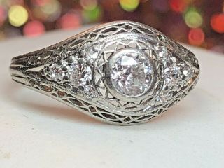 ANTIQUE 18K WHITE GOLD DIAMOND RING EDWARDIAN ART DECO ENGAGEMENT WEDDING 2