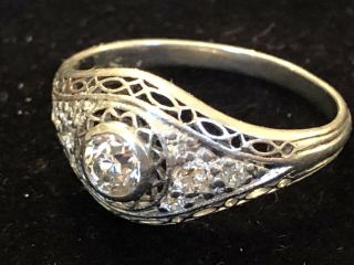 ANTIQUE 18K WHITE GOLD DIAMOND RING EDWARDIAN ART DECO ENGAGEMENT WEDDING 3