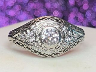 ANTIQUE 18K WHITE GOLD DIAMOND RING EDWARDIAN ART DECO ENGAGEMENT WEDDING 4