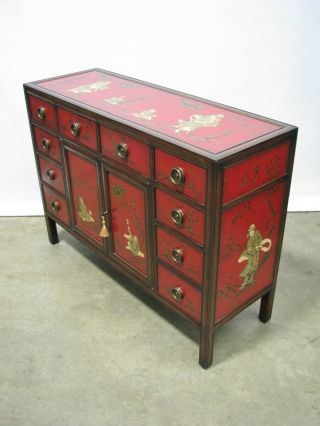 Theodore Alexander Red Lacquer Chinoiserie Painted Sideboard; Oriental Keepsakes 10