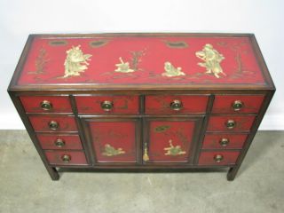 Theodore Alexander Red Lacquer Chinoiserie Painted Sideboard; Oriental Keepsakes 3
