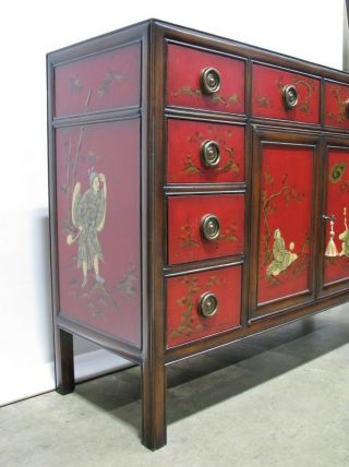 Theodore Alexander Red Lacquer Chinoiserie Painted Sideboard; Oriental Keepsakes 6